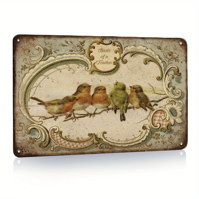 

1pc, Sparrow Hummingbird Tin Sign - Landscape Print Birds Vintage Metal Sign Wall Decor For Home, Festival, Party, And Holiday Kitchen Bar Room Decoration