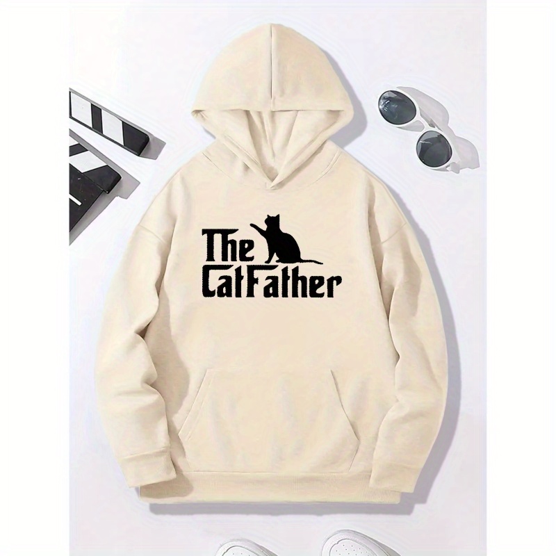 

The Cat Father Print Kangaroo Pocket Hoodie, Casual Long Sleeve Hoodies Pullover Sweatshirt, Men's Clothing, For Fall Winter