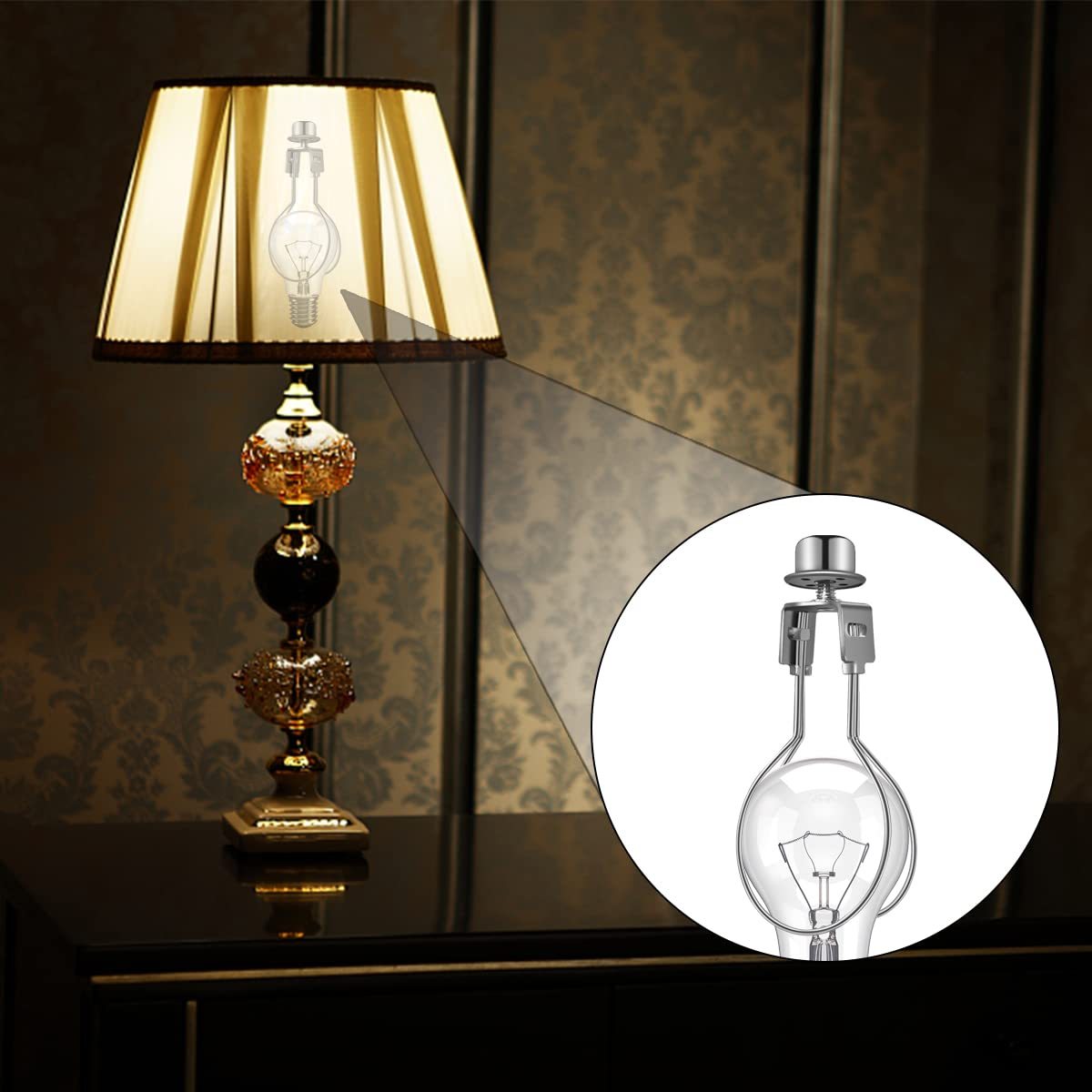 4Pcs Lamp Shade Light Bulb Clip Adapter w Shade Attaching Finial