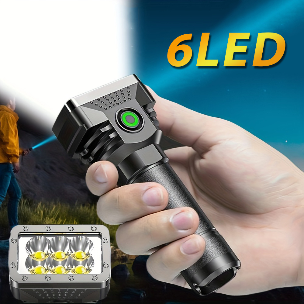 1pc mini 6 led flashlight abs strong light portable flashlight usb rechargeable 4 modes outdoor camping fishing night running travel maintenance emergency household lighting details 0