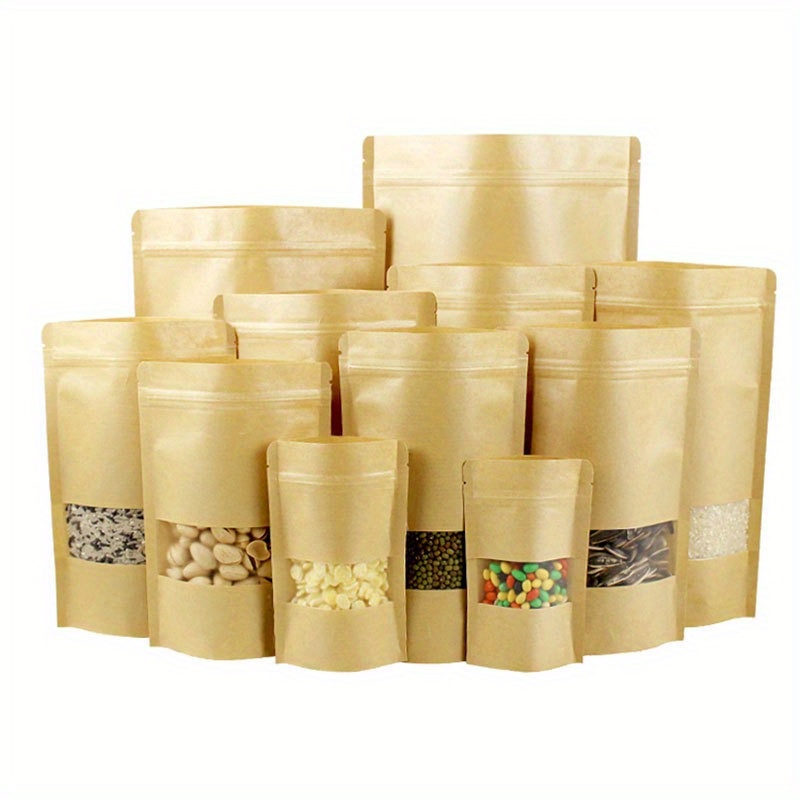 Kraft Paper Bags Window Reusable Stand Pouches Bags Visual - Temu