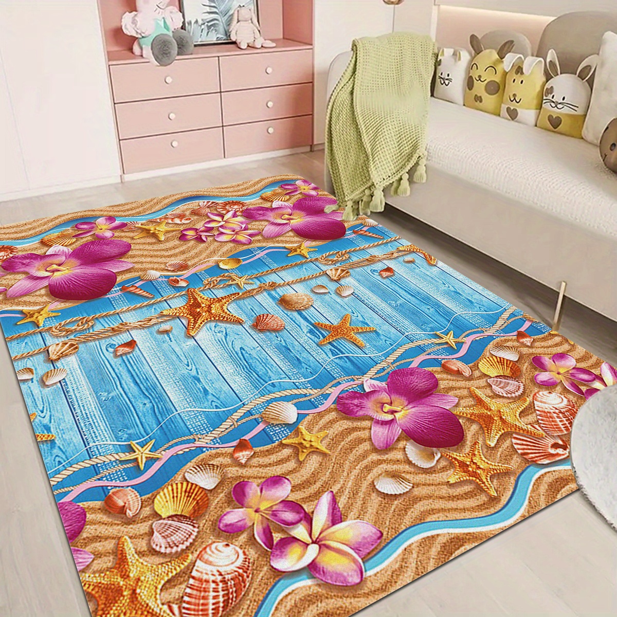 Alfombrilla de franela con ancla para dormitorio, Felpudo de