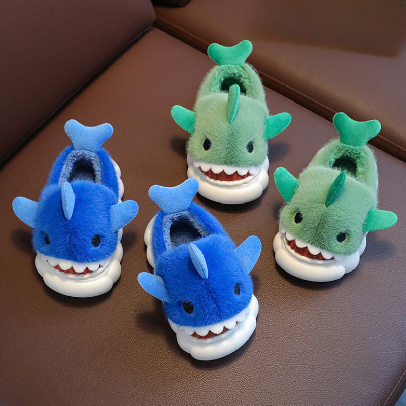 Cartoon Shark Blue Plush Slippers  As Seen On Social • Showcase US