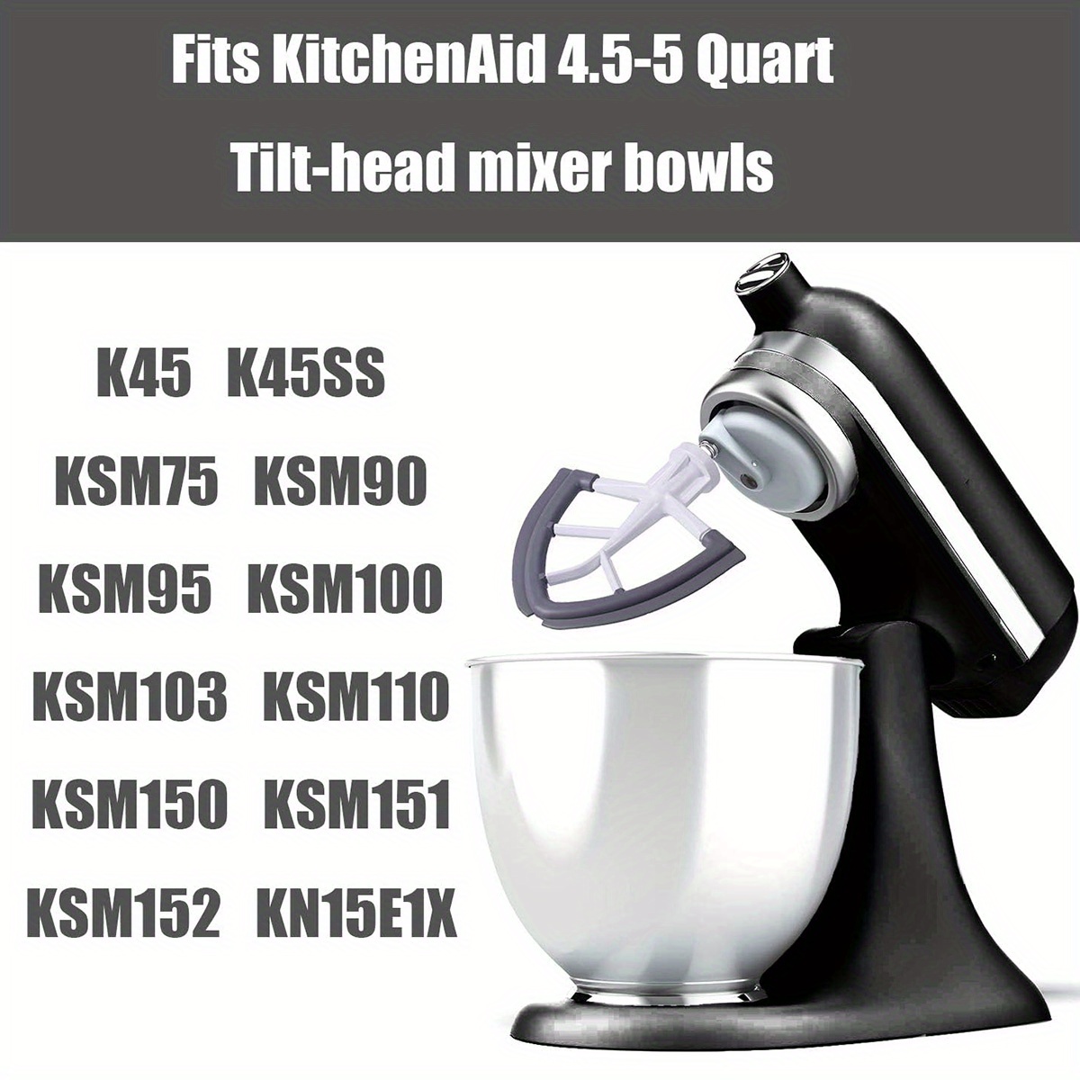 Stainless Steel Flex Edge Beater for KitchenAid Mixer, Fits Tilt-Head Stand  Mixer Bowls For 4.5-5 Quart Bowls