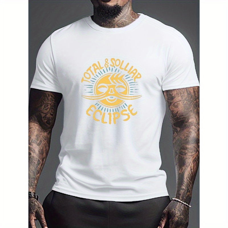 

Total Solar Eclipse Print T Shirt, Tees For Men, Casual Short Sleeve T-shirt For Summer