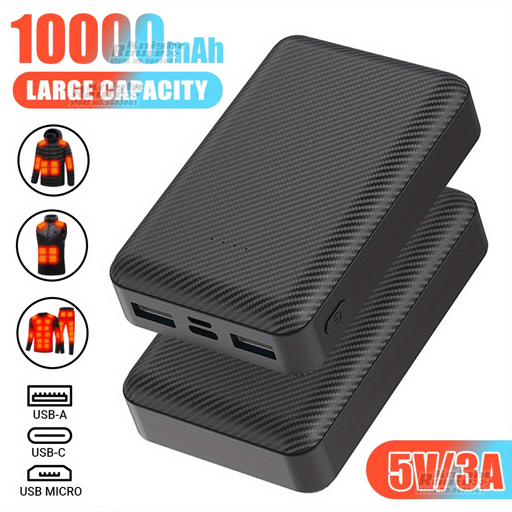 10000mAh 5V/3A Power Bank Portable USB Charger Fast Charging External Battery Pack For Heating Jacket Vest Clothing Equipment