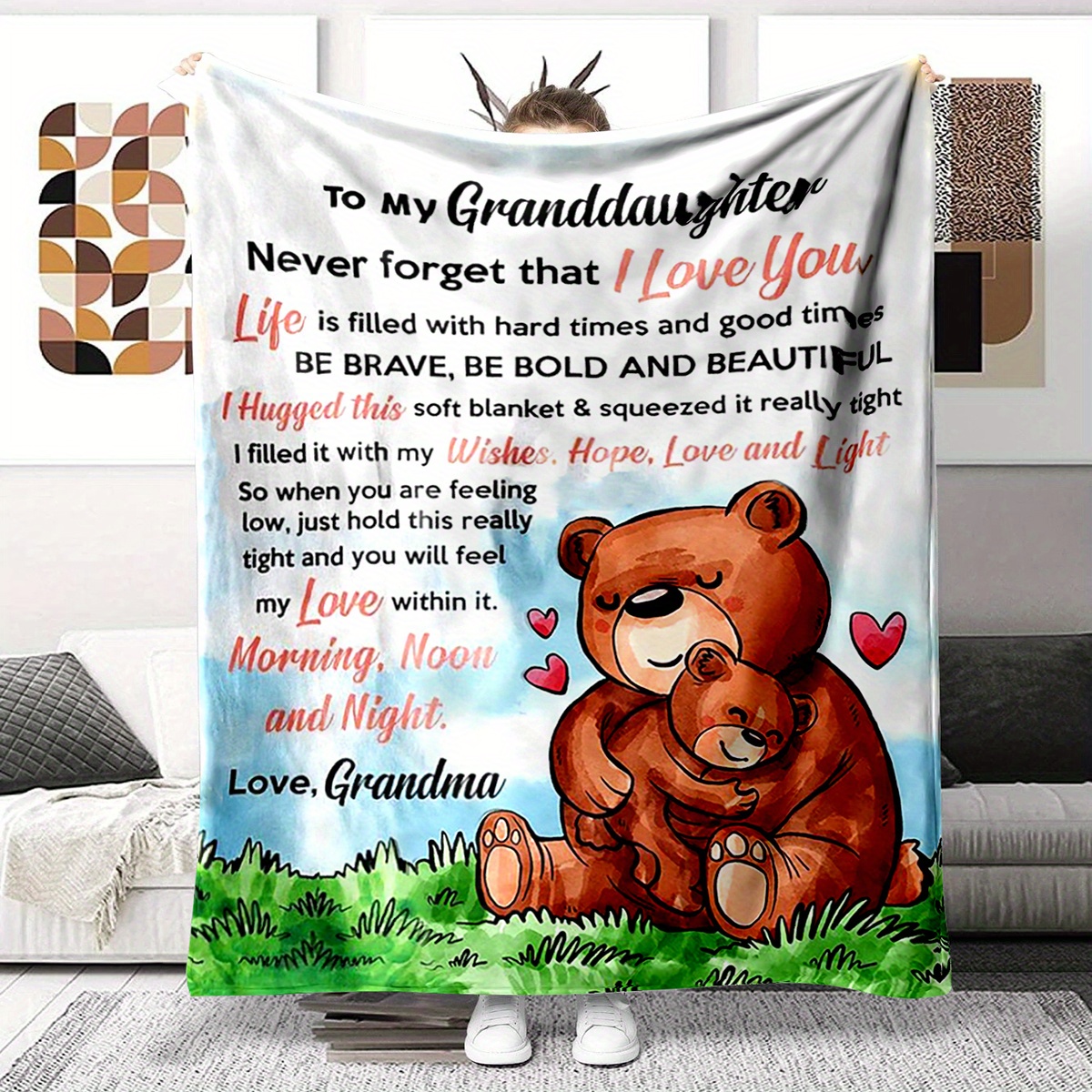 Personalized Cartoon Bear Print Letter Blanket Granddaughter - Temu