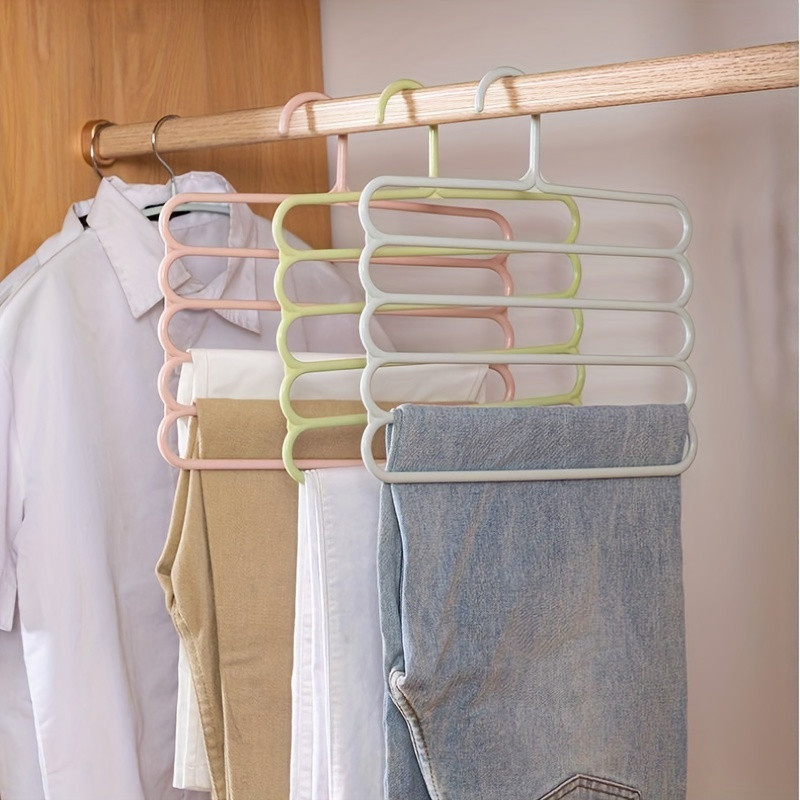 

2pcs 5-tier Non-slip Plastic Pants Hangers, Durable Clothes Racks For Pants, Scarves, Space Saving Organizer For Closet, Wardrobe, Clothes Hangers For Hotels Clothes Shops