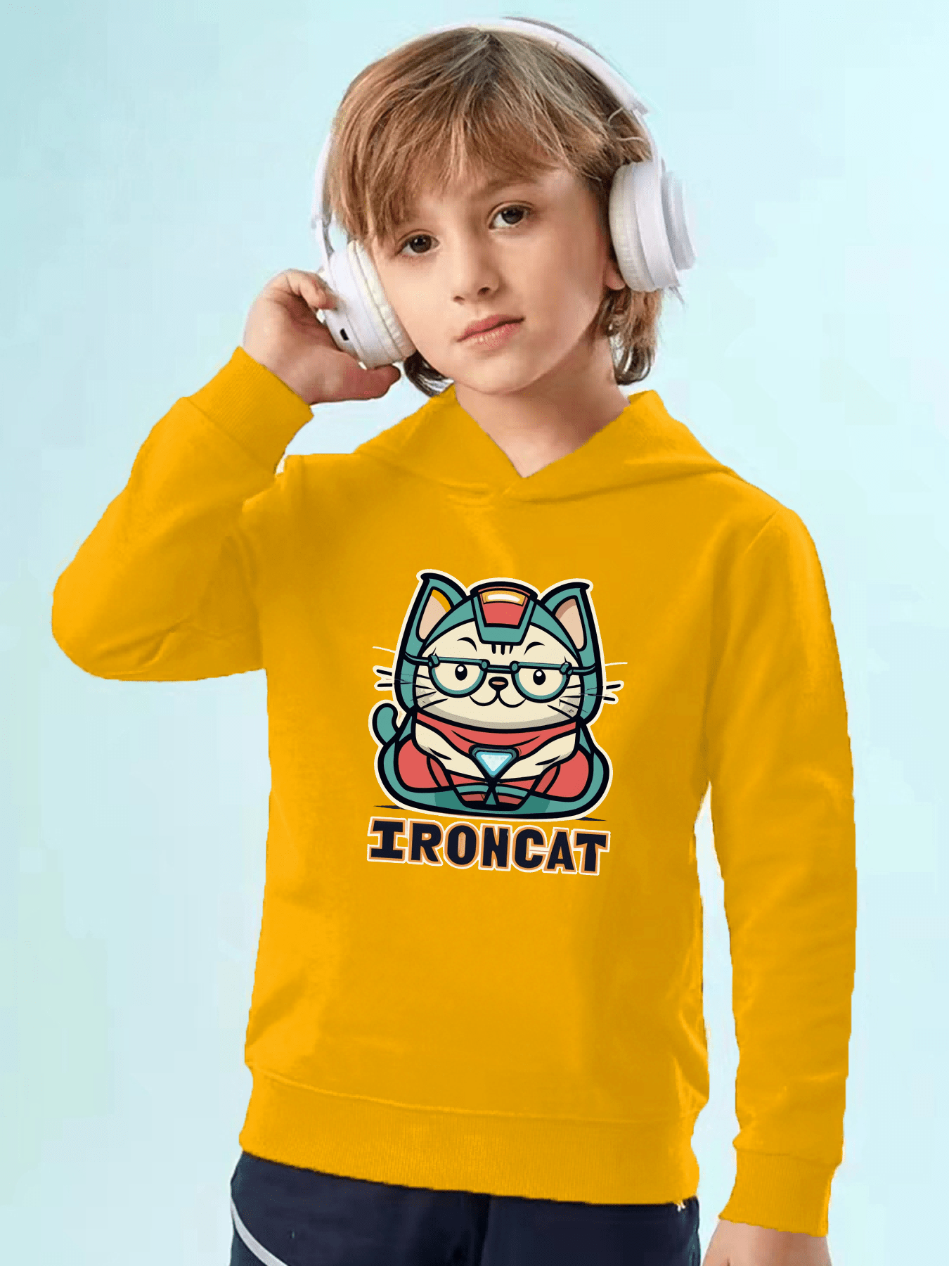 Cute Iron Cat Print Boys Casual Pullover Long Sleeve Hoodies Temu