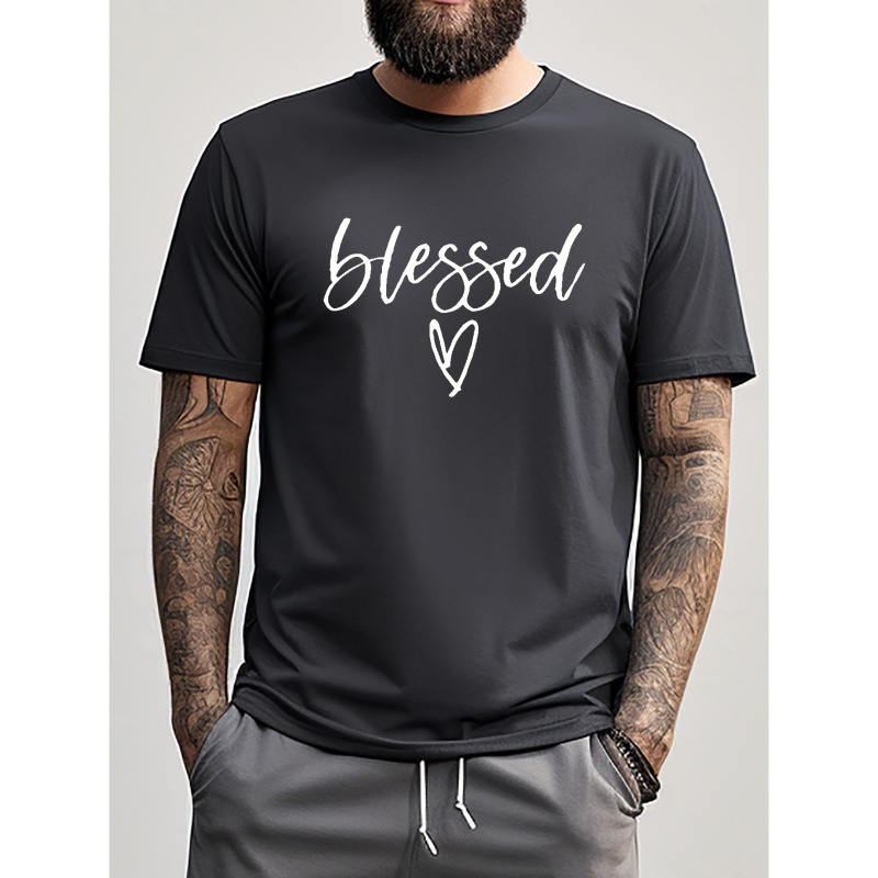

Blessed Print T Shirt, Tees For Men, Casual Short Sleeve T-shirt For Summer