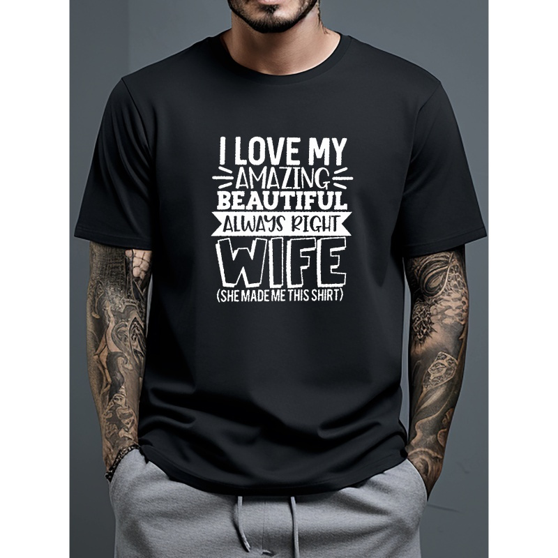 

Love My Wife Print T Shirt, Tees For Men, Casual Short Sleeve T-shirt For Summer