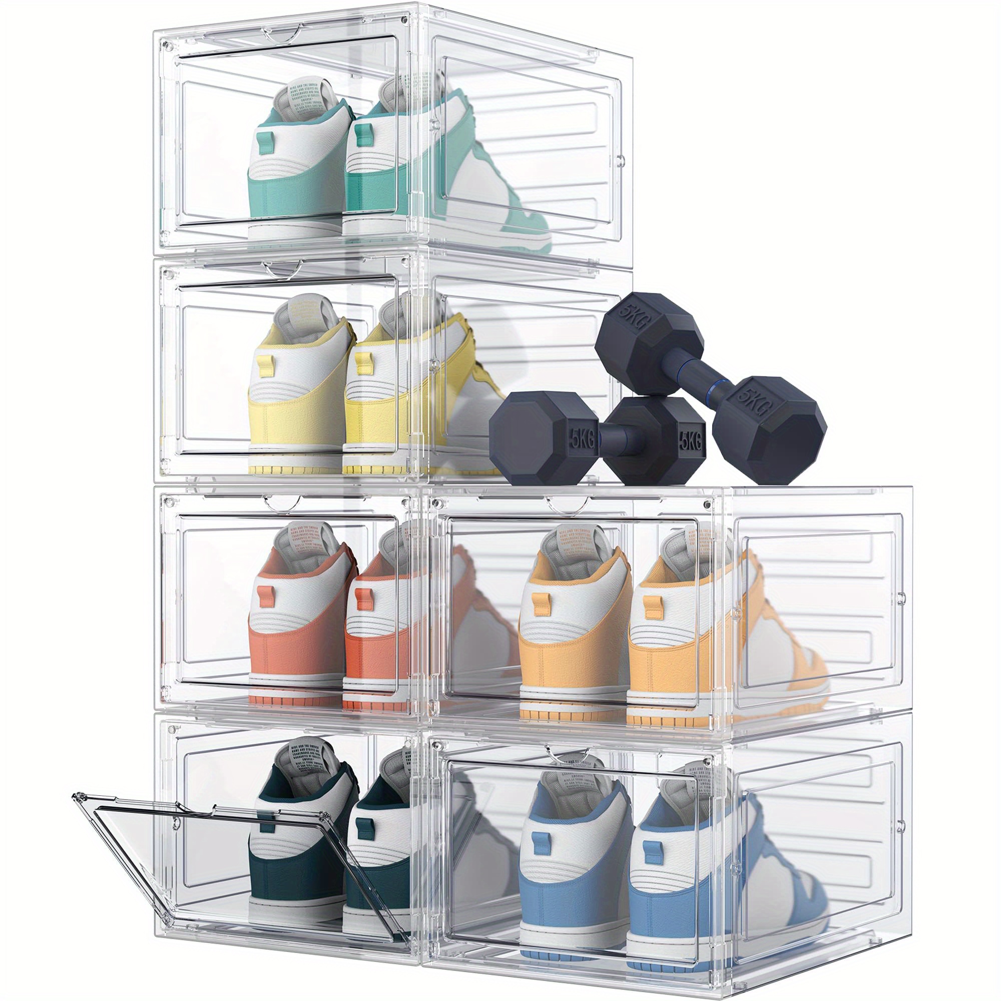 Caja de almacenamiento de zapatos transparente, organizador de zapatos de  plástico grueso, plegable, a prueba de polvo, apilable, 6 paquetes