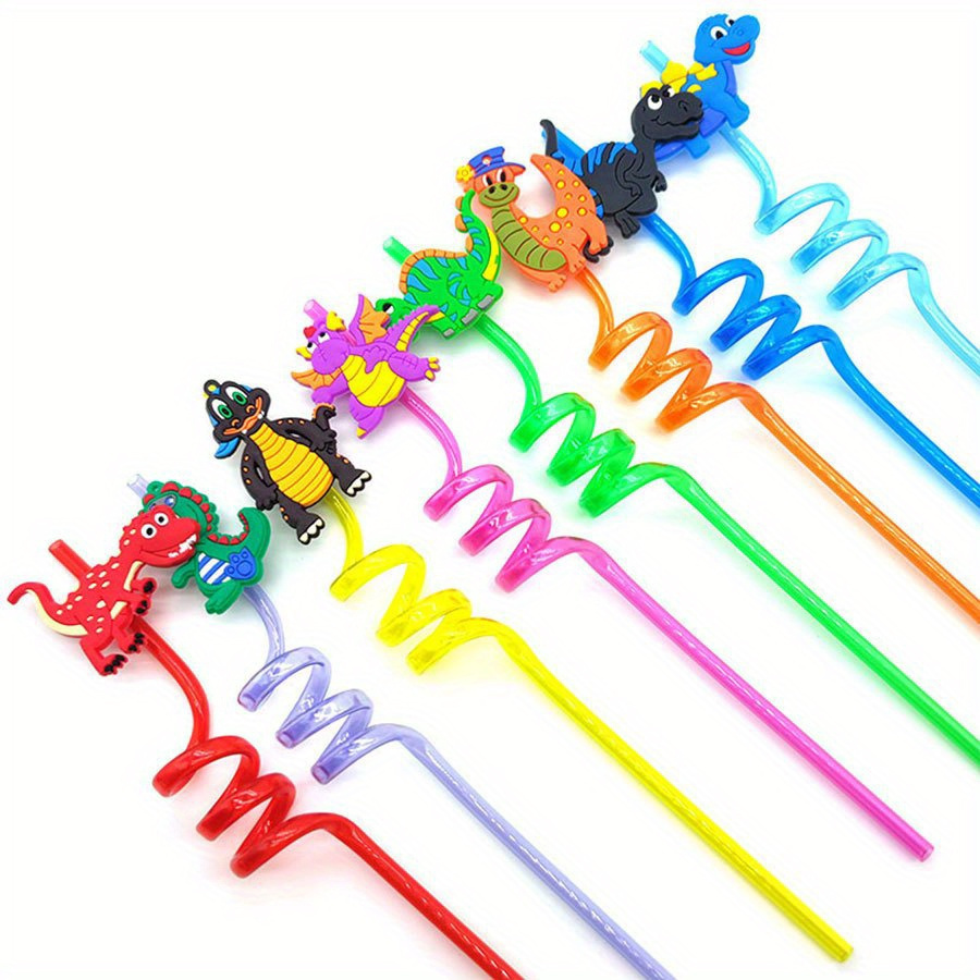 8pcs Dinosaur Plastic Drinking Straws Bar Straws for Kids Birthday Party  Decor 