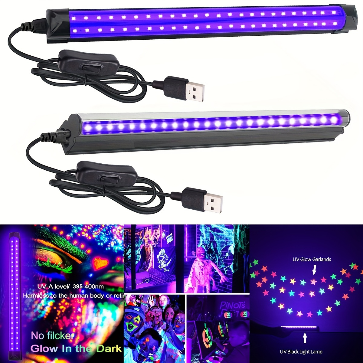 Black Light Bar 10W UV Blacklight Strip for Glow Party: 1ft USB Portable  LED Party Supplies for Body Paint Stage Fluorescent Tapestry Poster  Halloween