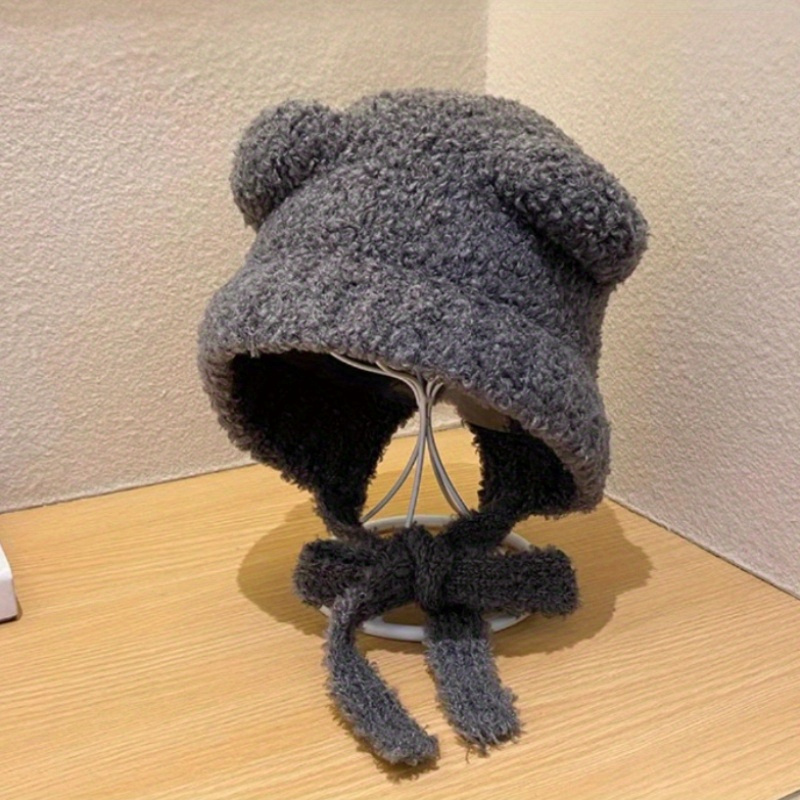 Women's Cute Cartoon Bear Ear Warm Hat Comfortable Solid - Temu