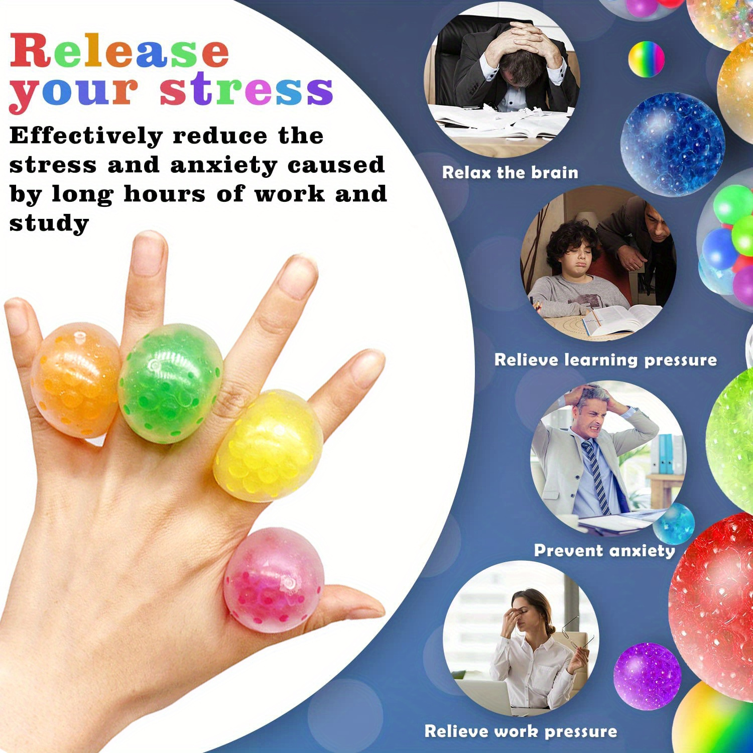 Set de 3 bolas antiestrés c/cuentas de agua: herramienta calmante para  aliviar la ansiedad/desahogar el ánimo/mejorar el enfoque, presión de  agarre