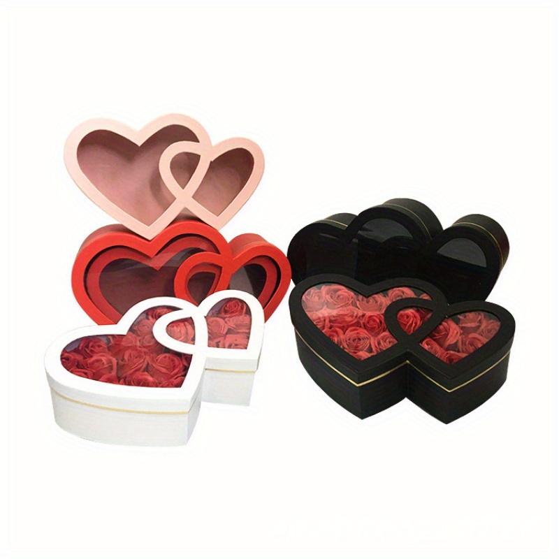  Cajas de regalo en forma de corazón para el día de San Valentín  con ventana, paquete de 3 cajas de regalo de corazones de San Valentín con  tapas, caja de cartón