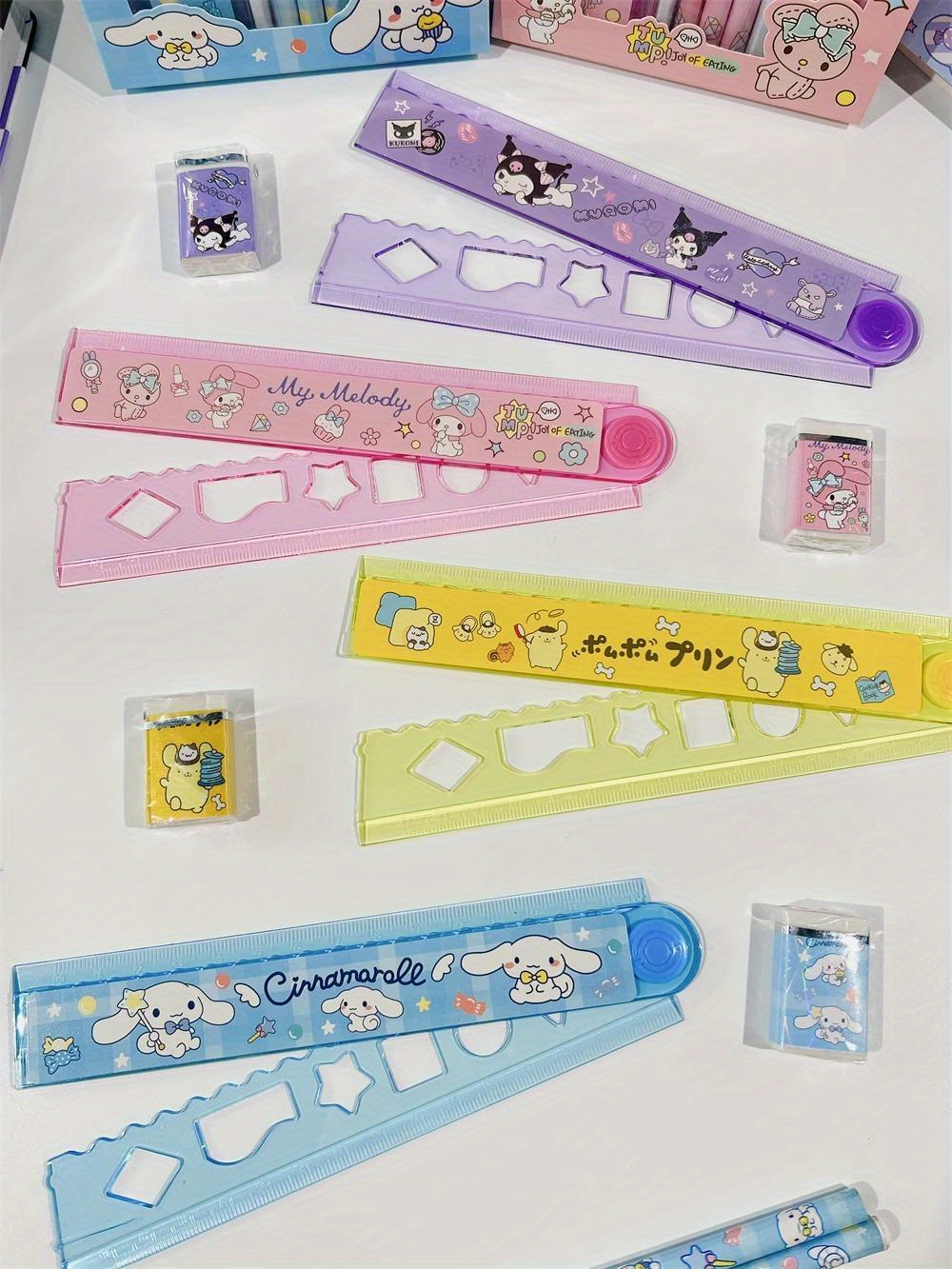 Sanrio Stationery Set Hello Kitty Pompom Purin My Melody Cinnamoroll Anime  Kawaii Cute Pencil Ruler Children