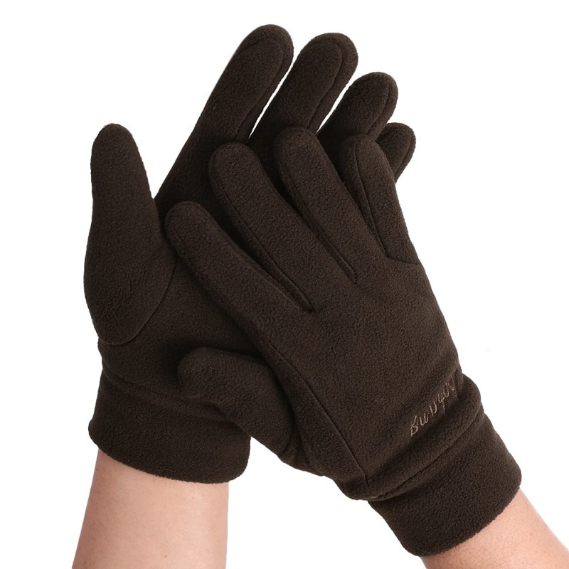 Brown Winter Polyester Cotton Fleece Lined Jersey Thermal Gloves