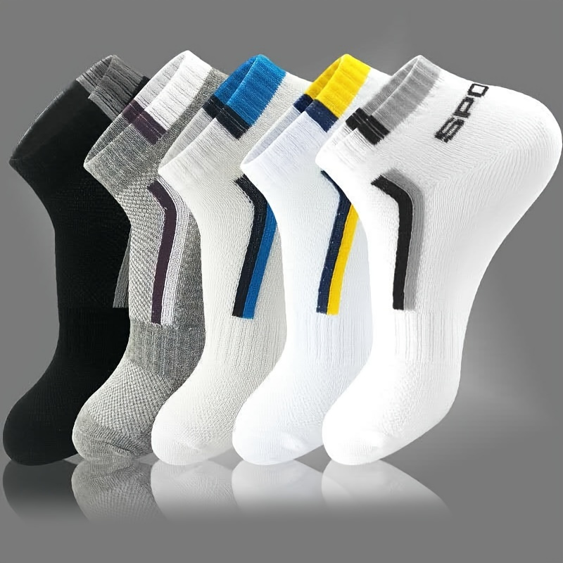 

5 Pairs Casual Color Block Sports Socks, Breathable Comfy Men's Crew Socks, Men's Stockings & Hosiery, Summer Outdoor