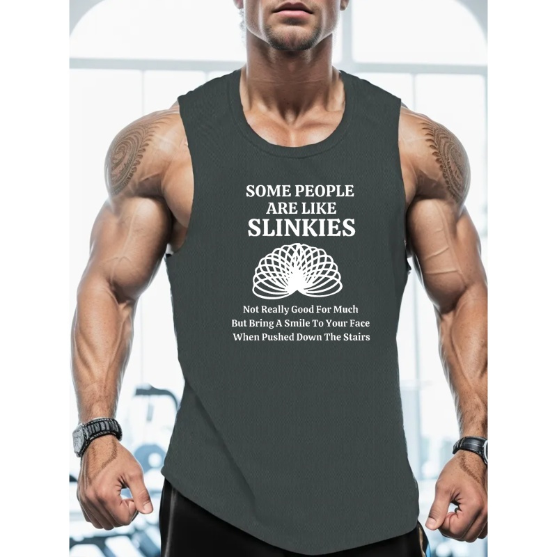 

Some People Are Like Slinkies Print Sleeveless Tank Top, Men's Active Undershirts For Workout At The Gym