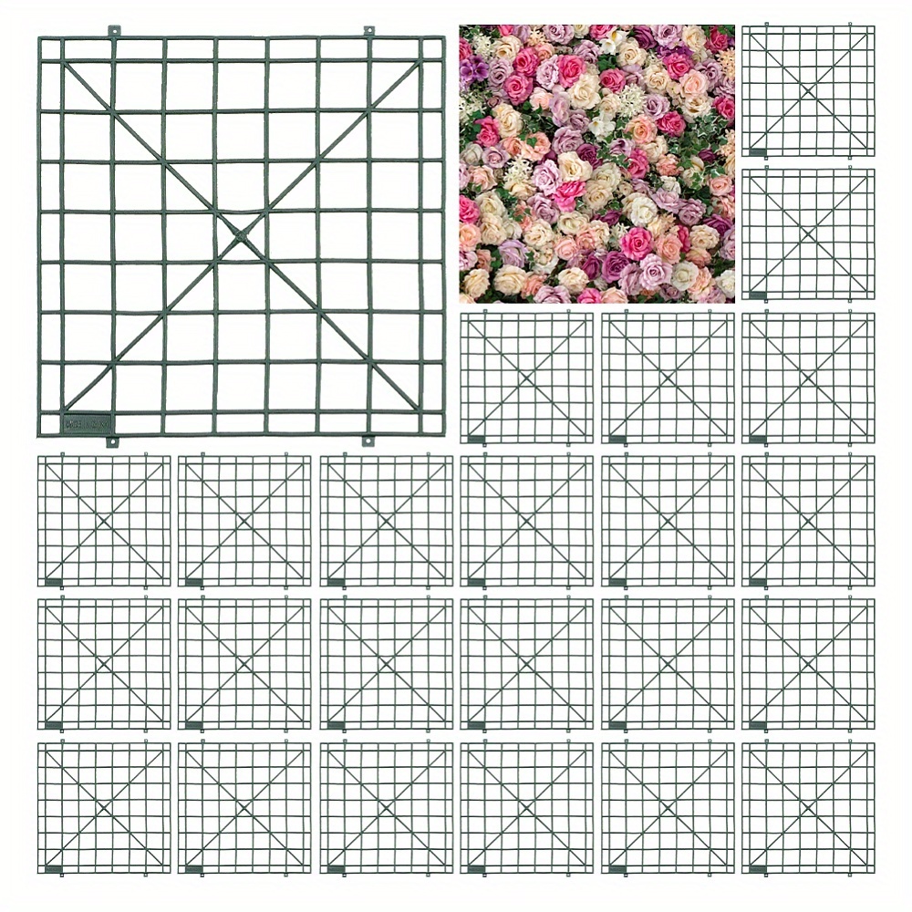

24pcs Plastic Artificial Flower Row, For Wedding Decoration, 64-barb Flower Grid Panel, Diy Flower Wall Arch Backdrop, Dark Green, 261x248x13mm, Hole: 1.8mm