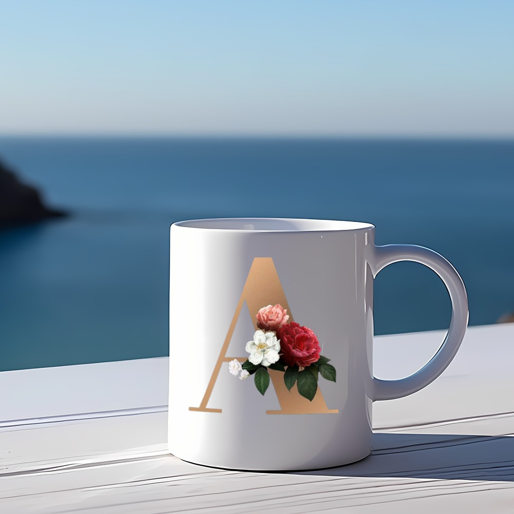 Letter Flower A z Coffee Mug For Office And Home Alphabet - Temu