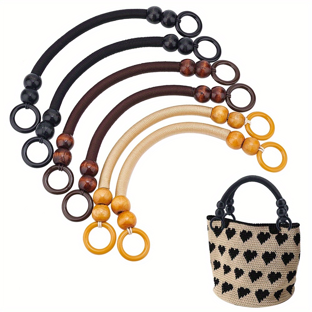 4pcs Wooden Purse Handles, Handbag Handles Purse Straps Replacement Bag  Handles with Wooden Beads,wood color 