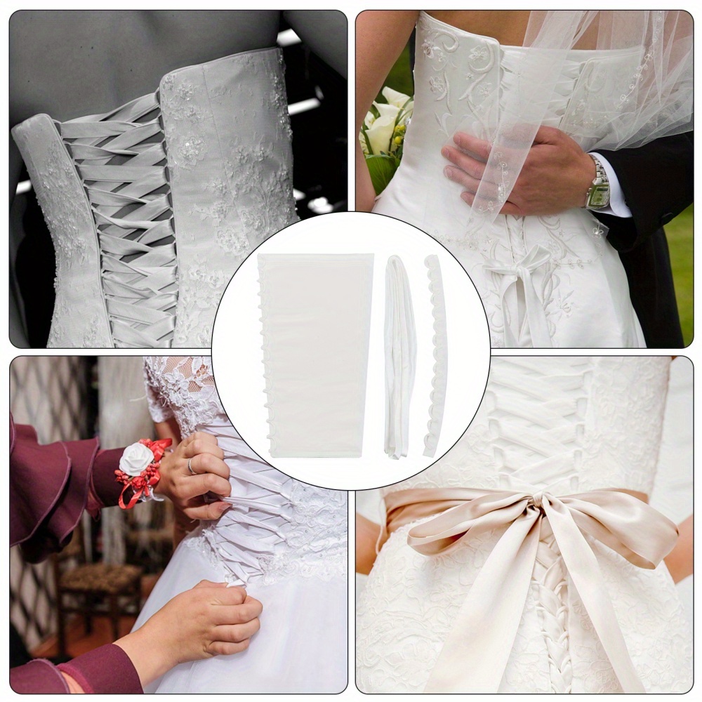 3Pcs Satin Corset Lace Up Back Zipper Replacement for Wedding Gown