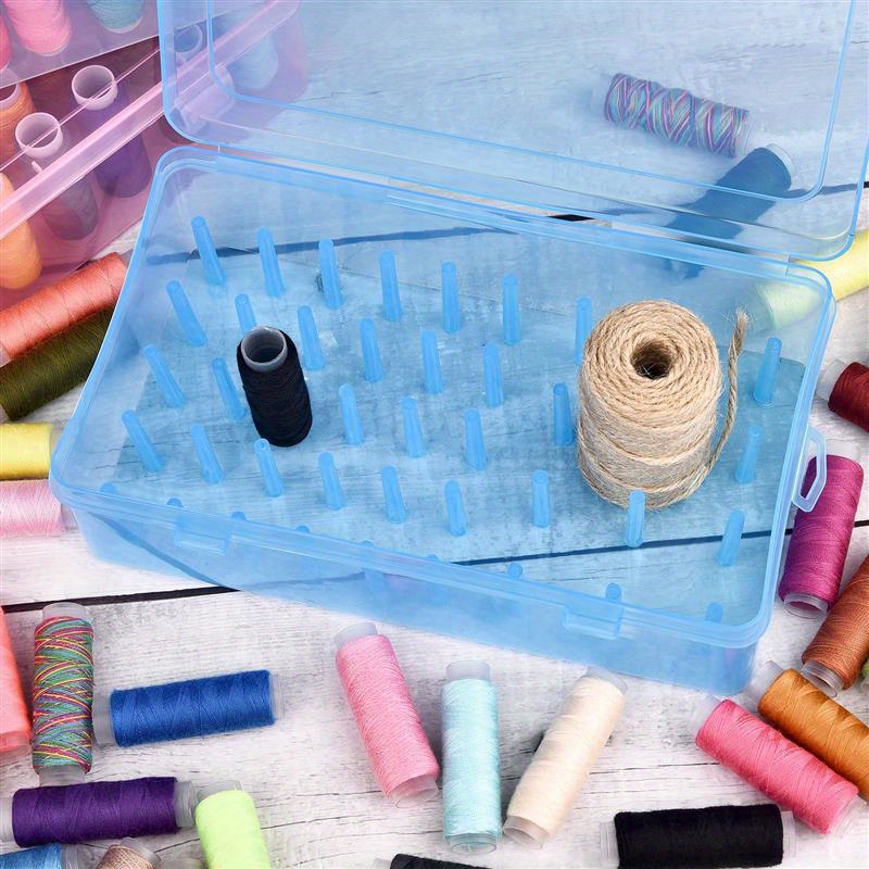Caja de almacenamiento de costura, caja de hilos de coser de 42 ejes,  contenedor organizador de almacenamiento de alambre de aguja transparente