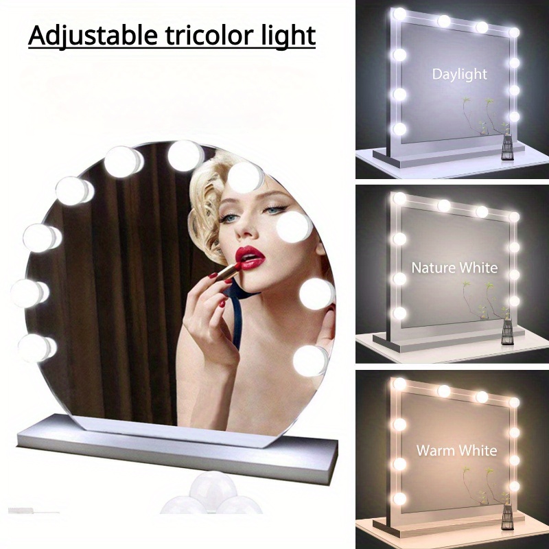 Lampe de miroir à LED, lumières Hollywood avec interrupteur 3 couleurs et  10 dimmables pour lampe