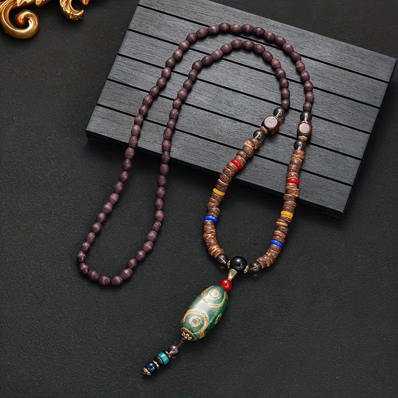 boho style wooden beaded pendant necklace long sweater chain carved jewelry gift necklace details 8