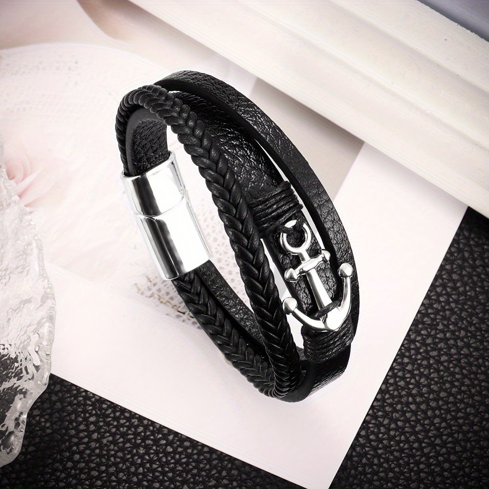 Punk Wide Leather Bracelet Men Guard Wristband - Temu