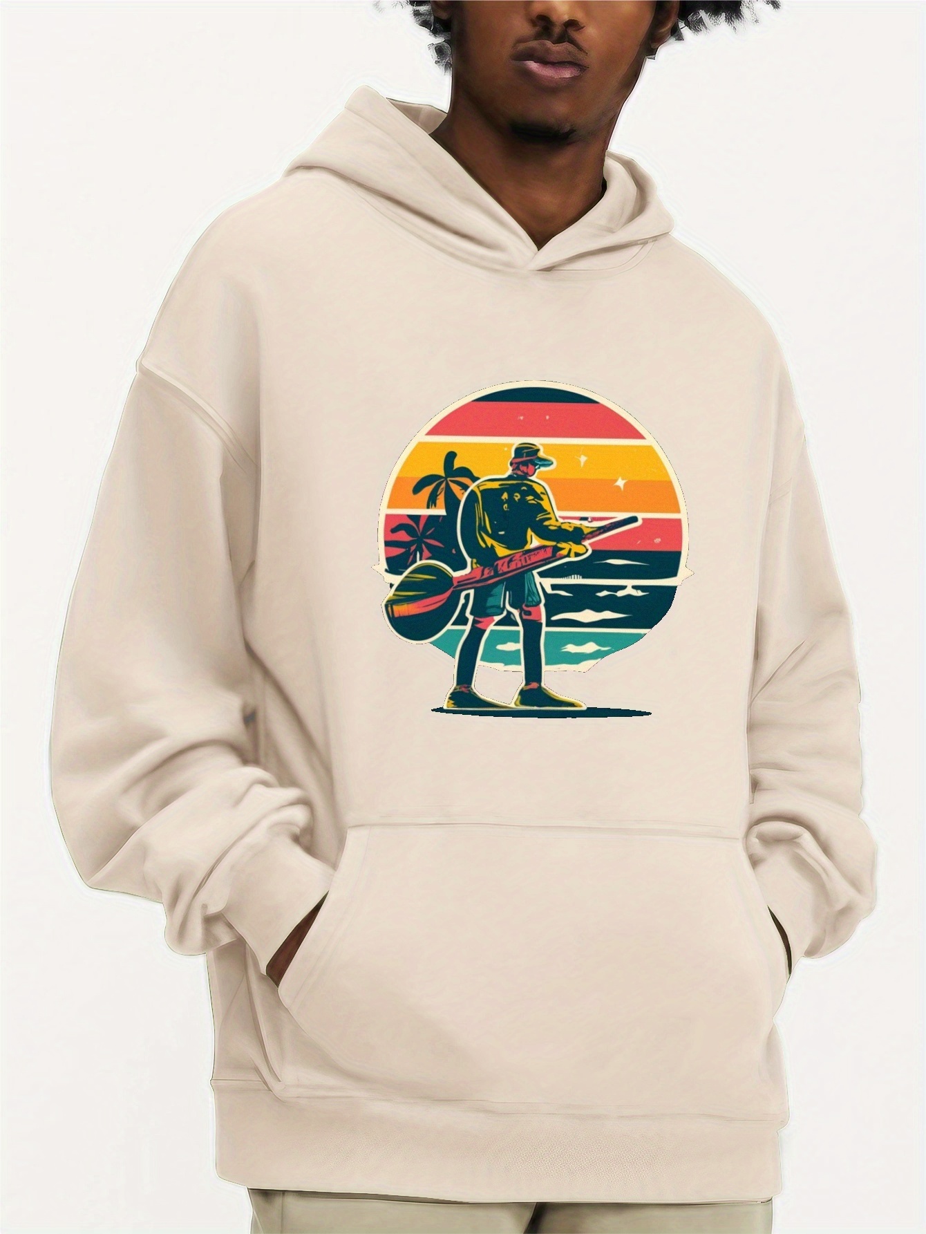 Beach Print Hoodie Cool Hoodies Men Men's Casual Pullover - Temu Canada