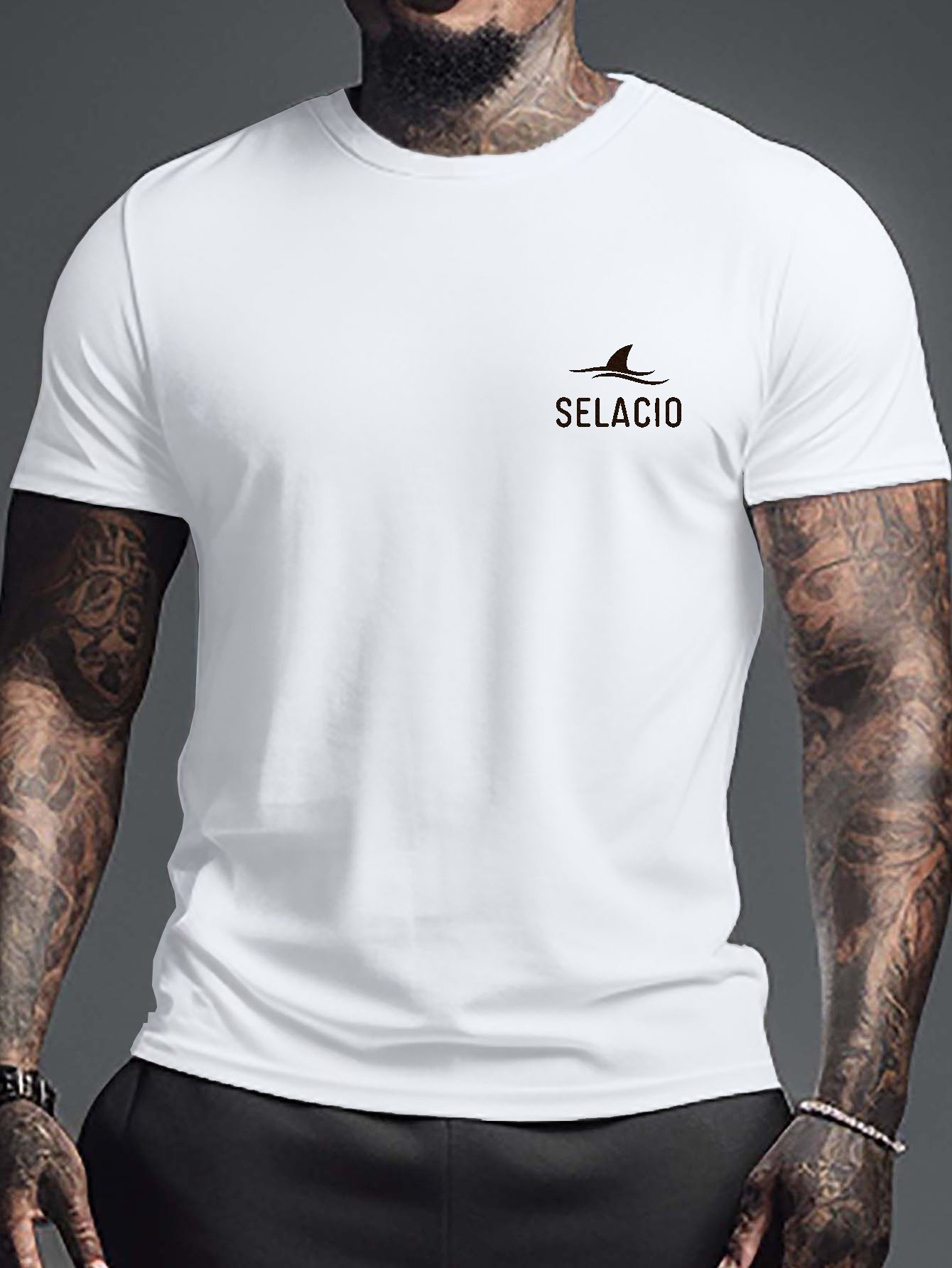 Men's Shark Pattern Workout Shirt, Active High Stretch Breathable