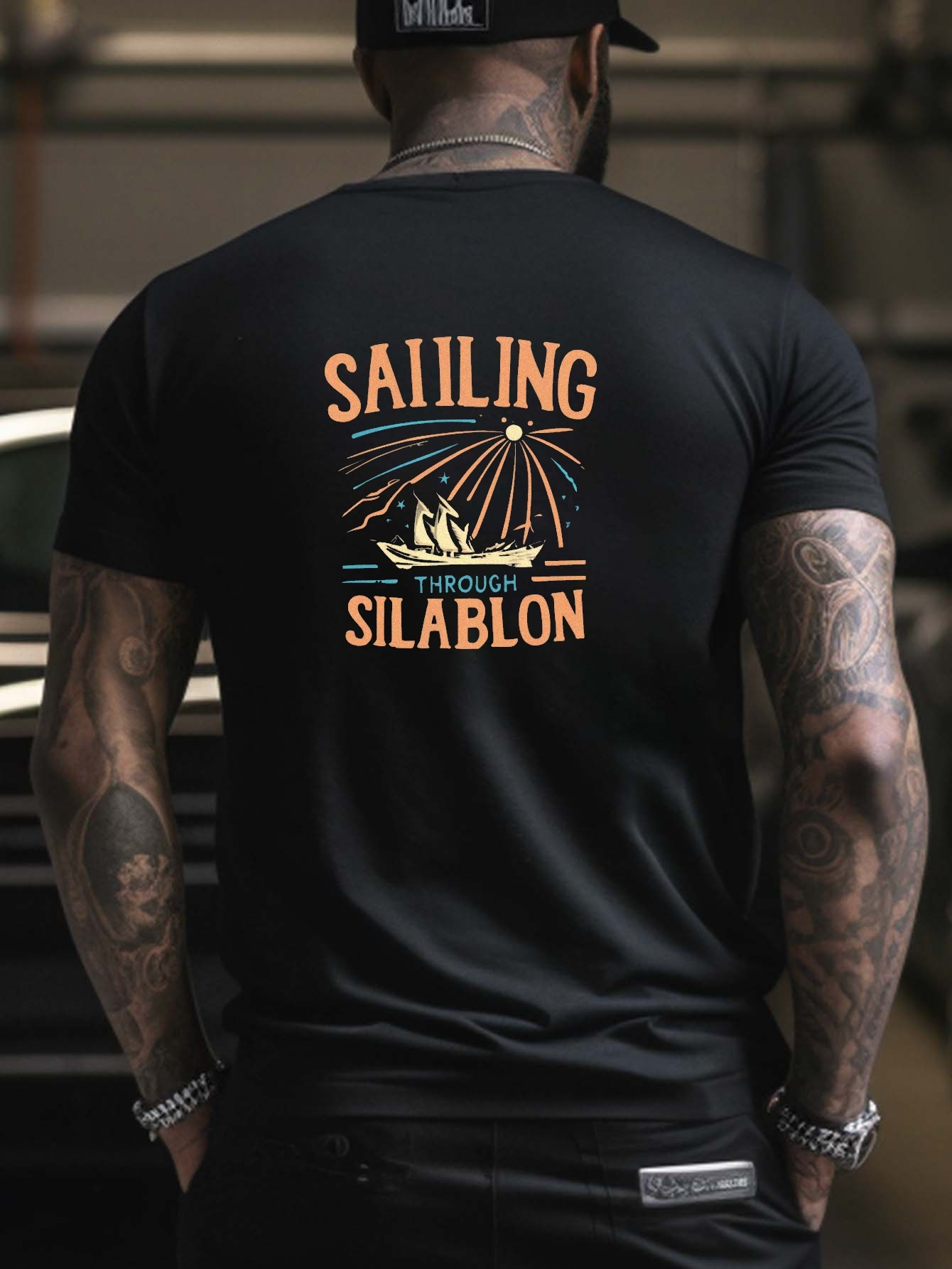 Men's Black Sailing Print Shirt - Short Sleeves