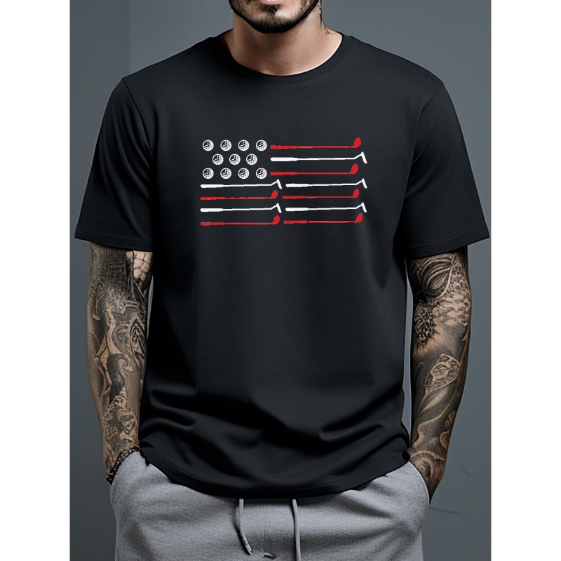 

Golf Style Abstract Flag Pattern Men's T-shirt For Summer Outdoor, Casual Male Clothing, Gift For Men