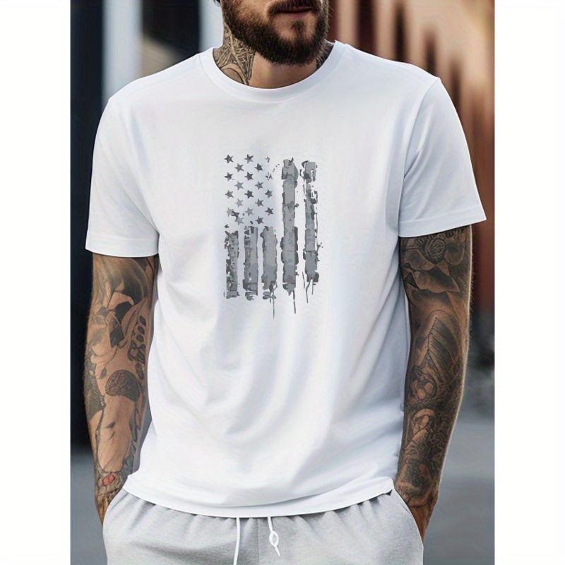 

The American Flag Tees For Men, Casual Vintage Print T-shirt, Short Sleeve T-shirt For Summer