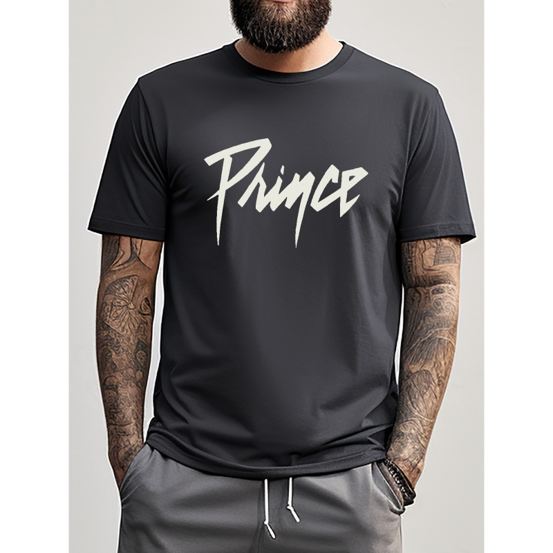 

Prince Tees For Men, Casual Stylish Fonts Print T-shirt, Short Sleeve T-shirt For Summer