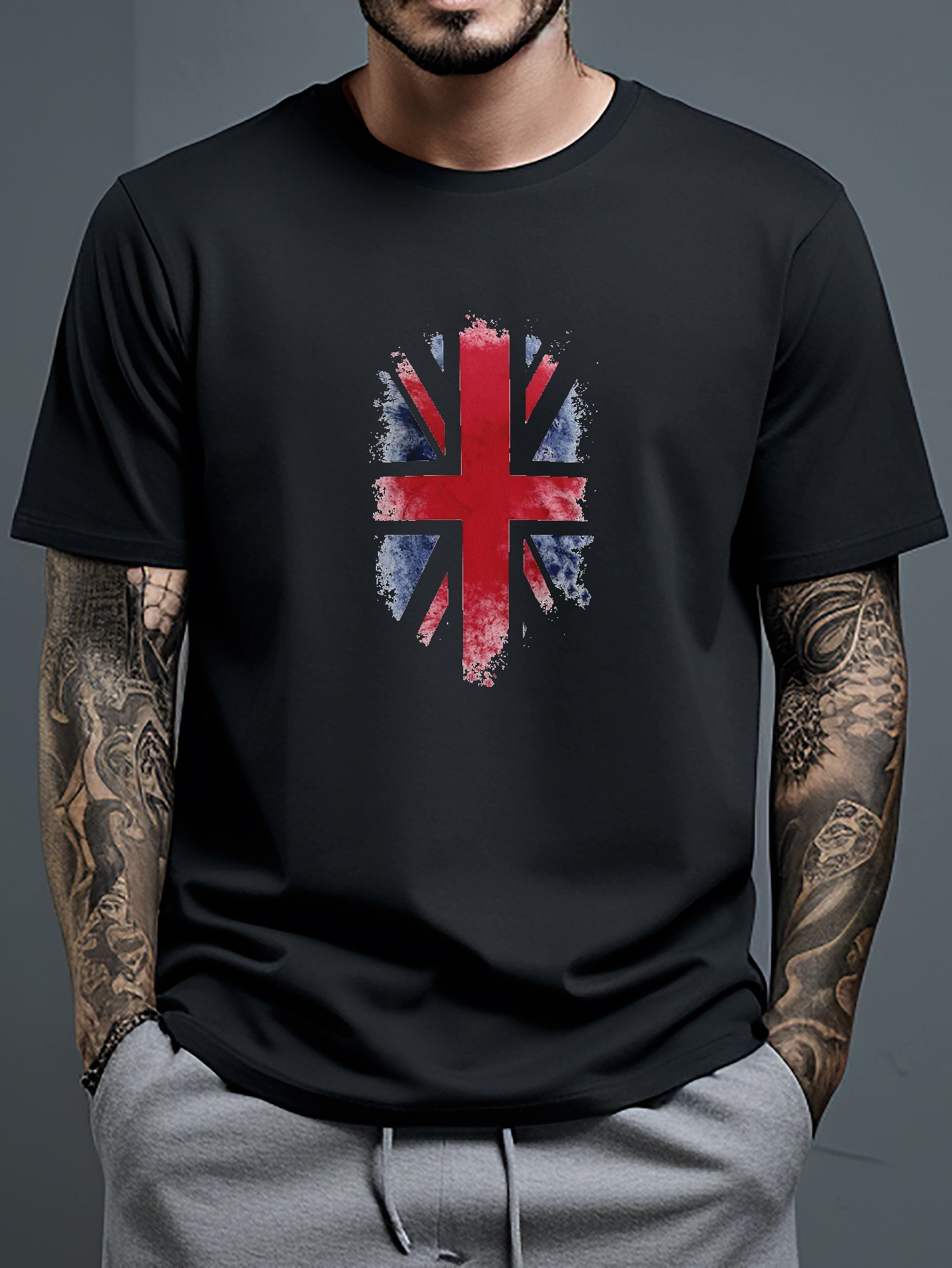 ロンドン」イギリス国旗ハートプリント T シャツ 男性用 T シャツ 夏