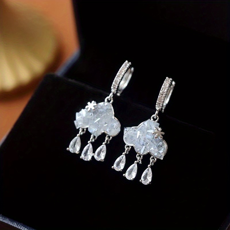 

Exquisite Cloud Design Shiny Zircon Inlaid Dangle Earrings Elegant Simple Style Silver Plated Jewelry Trendy Female Decor