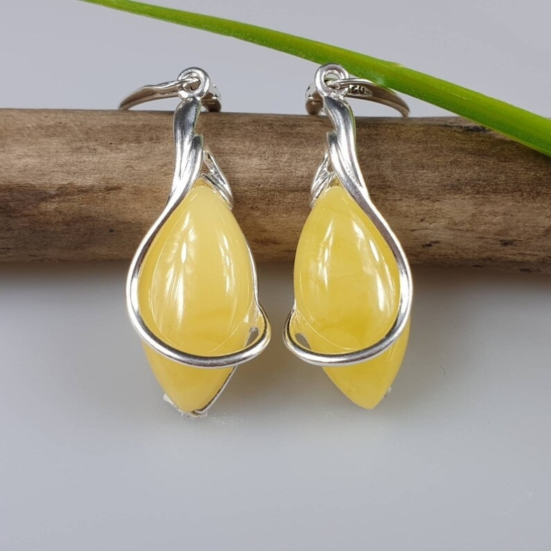 

Yellow Synthetic Gems Decor Dangle Earrings Elegant Simple Style Silver Plated Jewelry Trendy Female Gift