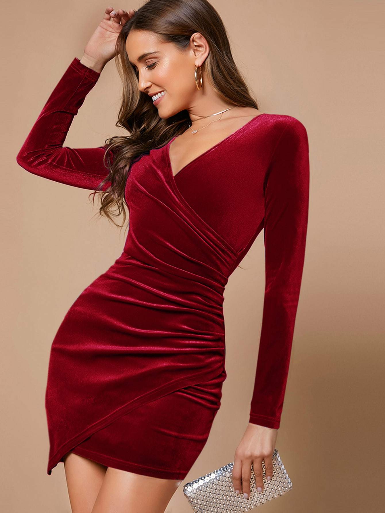 Velvet Puff Sleeve Bodycon Dress  Vestido apertado, Vestido de veludo  vermelho, Vestido de veludo