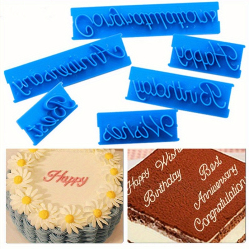 

6pcs, Cake Decoration Handwritten Phrases Letter Fondant Stamp Mold Folk Art Printing Mold Diy Baking Tool