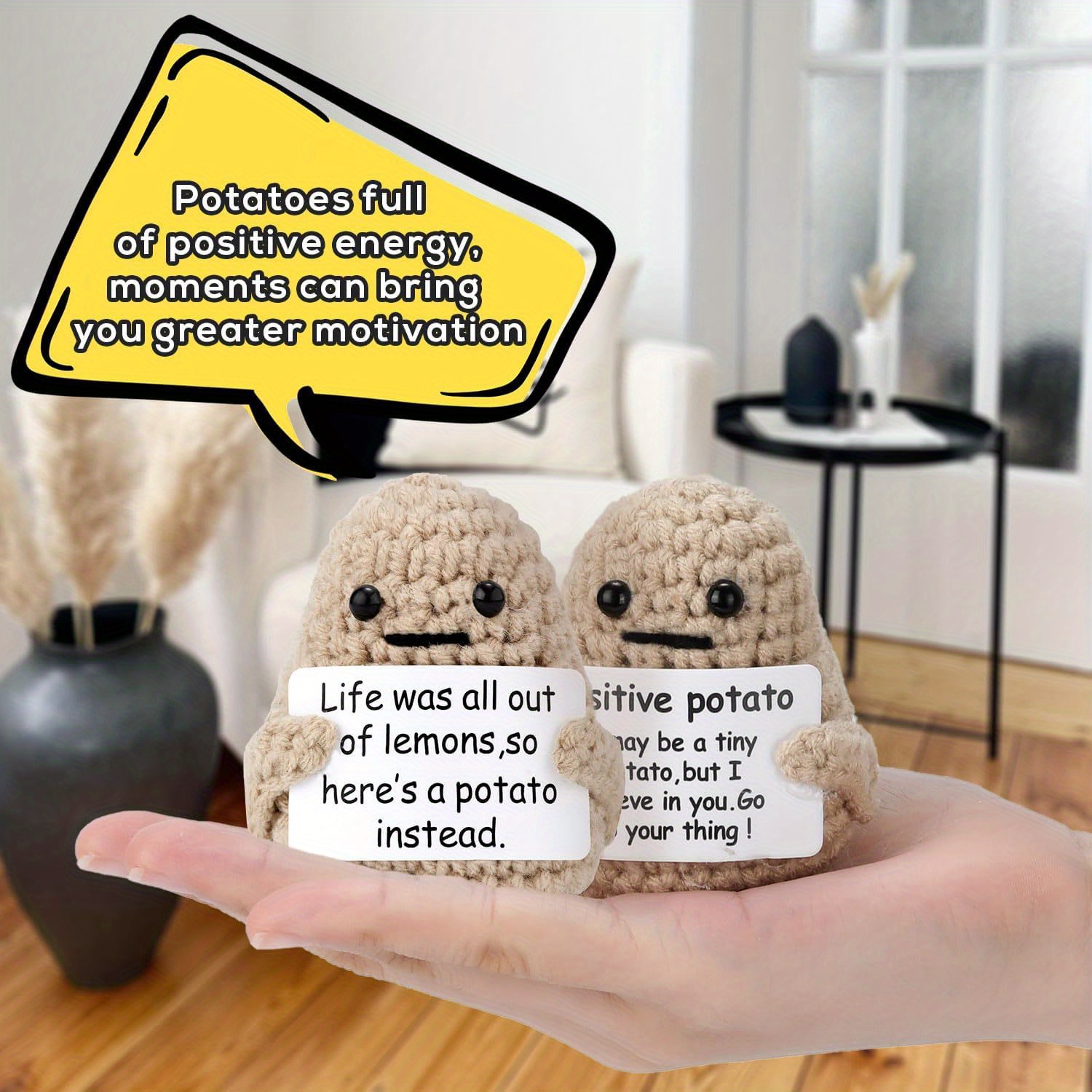 2 Pcs Funny Positive Potato Cute Wool Knitting Doll With Positive