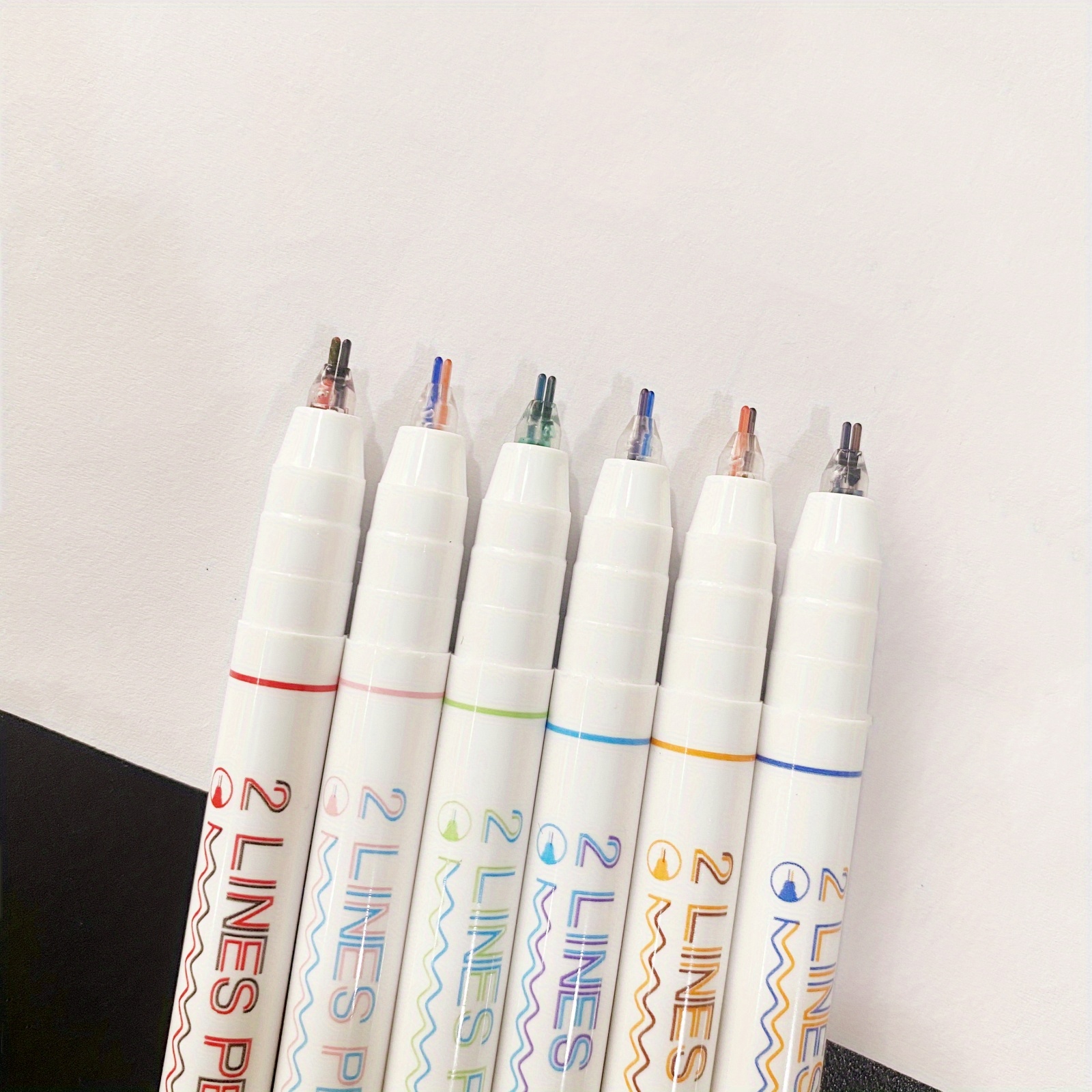 1 Set 6pcs Double Line Stereo Effect Colorful Gel Pens