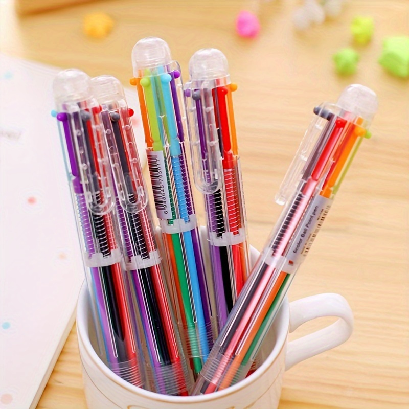  12 Pack Multicolor Ballpoint Pen, 0.5mm Colorful Ink Color  Pen, 6-in-1 Colored Pens Fine Point,Retractable Ballpoint Pens for Office  School Supplies,Six Colour Pens for Kids Party Favors,Children Gift : Office