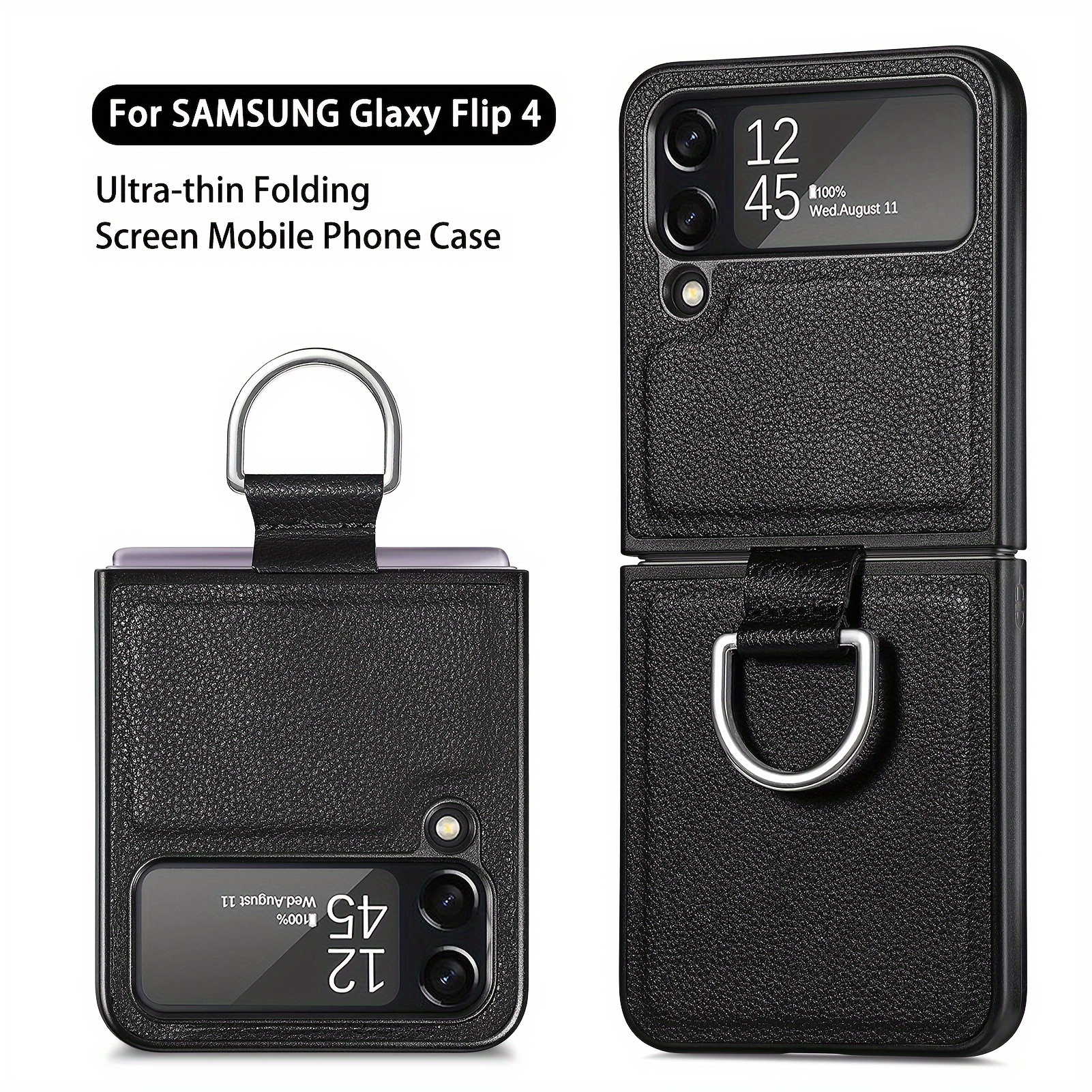 

Solid Color Faux Leather Pattern Finger Ring Model Suitable For Samsung Zflip5 Zflip4 Zflip3