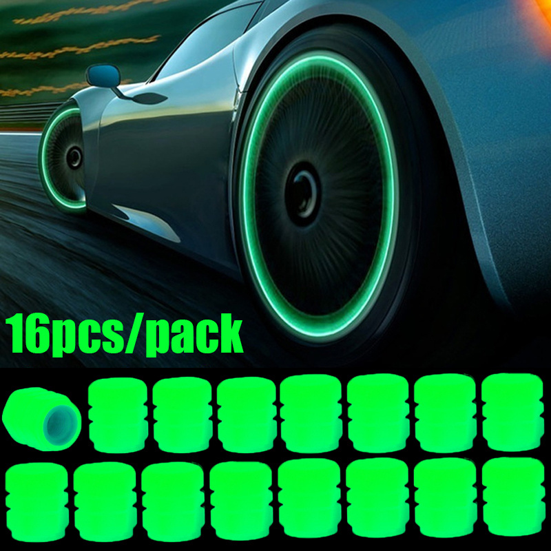 

16pcs Glow-in-the-dark Tire Valve Caps - Durable Rubber, Dustproof & Decorative For Cars, Motorcycles & Bikes