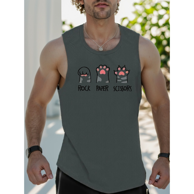 

Cat Paws Print Sleeveless Tank Top, Men's Active Undershirts For Workout At The Gym